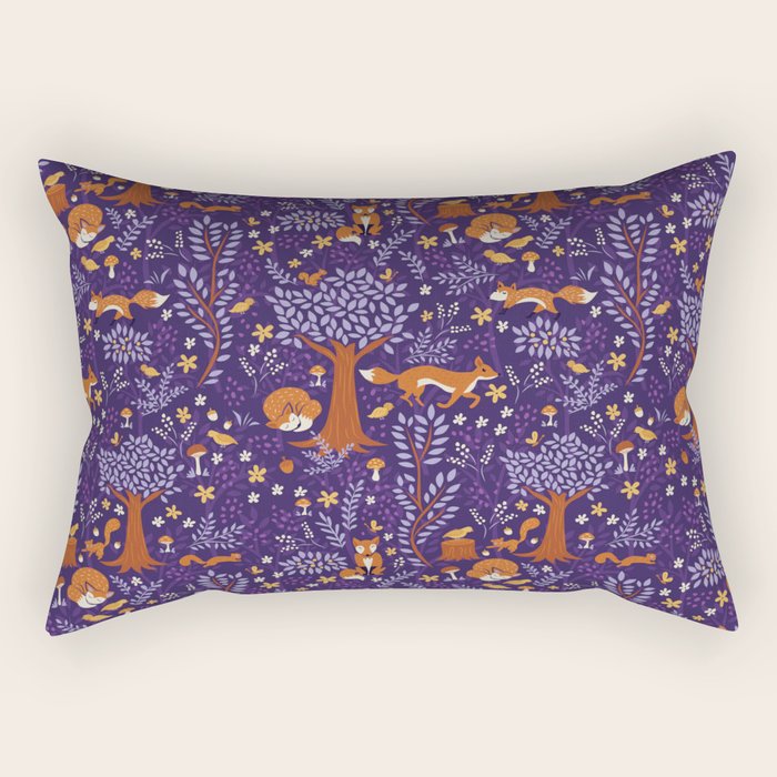 Foxes Playing In A Purple Forest Rectangular Pillow