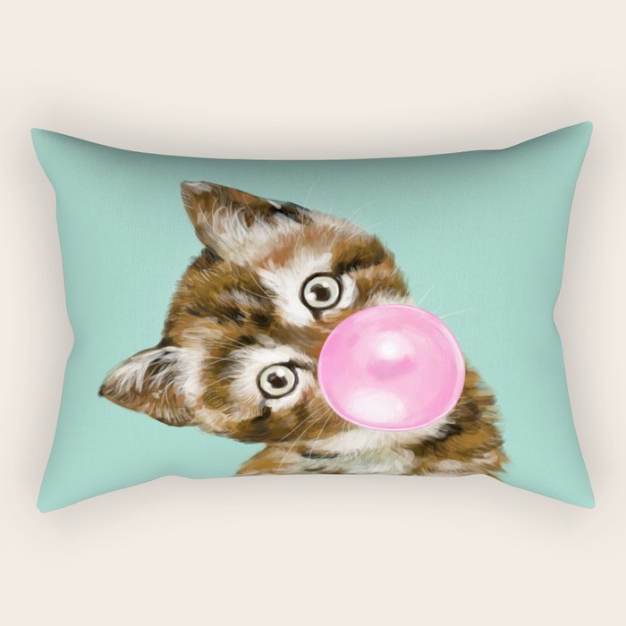 Bubble Gum Baby Cat In Green Rectangular Pillow