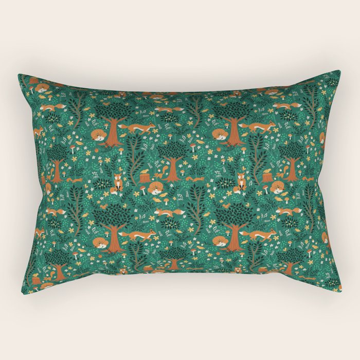 Foxes Playing In The Emerald Forest Rectangular Pillow