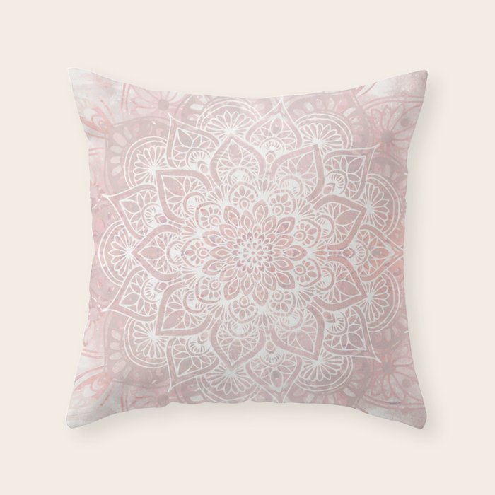 Mandala Yoga Love, Blush Pink Floral Throw Pillow