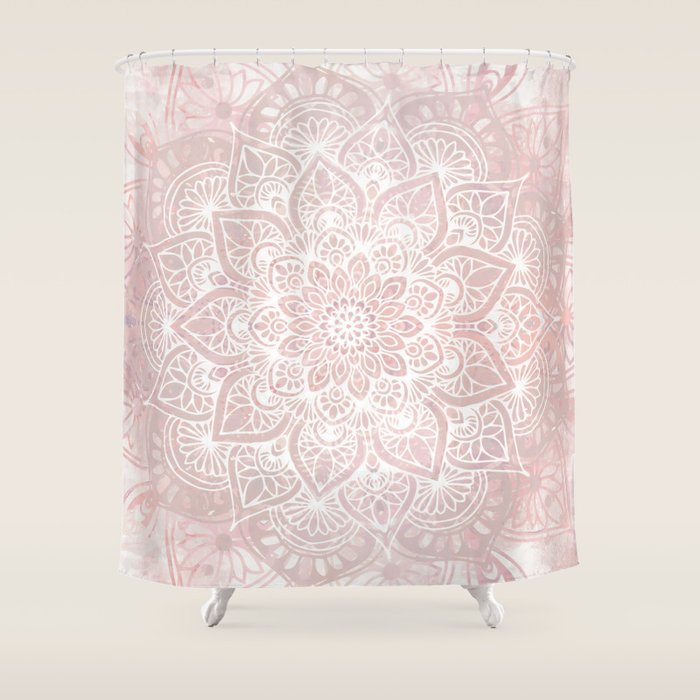 Mandala Yoga Love, Blush Pink Floral Shower Curtain