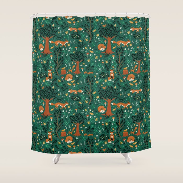 Foxes Playing In The Emerald Forest Shower Curtain