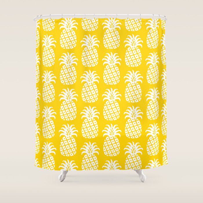 Mid Century Modern Pineapple Pattern Yellow Shower Curtain