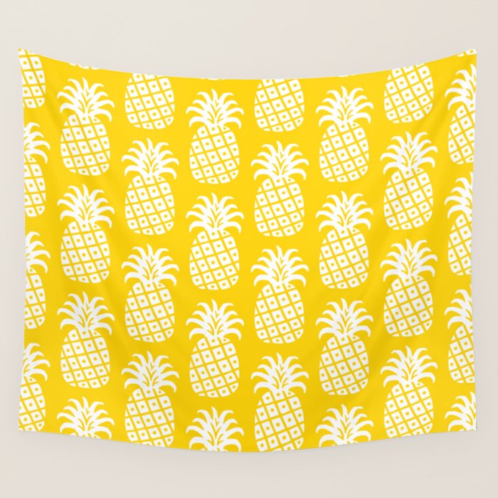 Mid Century Modern Pineapple Pattern Yellow Wall Tapestry