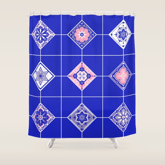 Talavera Mexican Tile - Pink & Periwinkle Palette Shower Curtain