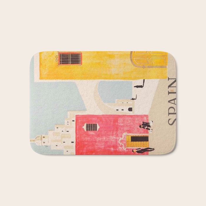 Spain Vintage Travel Poster Mid Century Minimalist Art Bath Mat