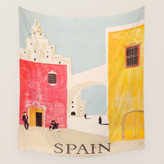 Spain Vintage Travel Poster Mid Century Minimalist Art Wall Tapestry