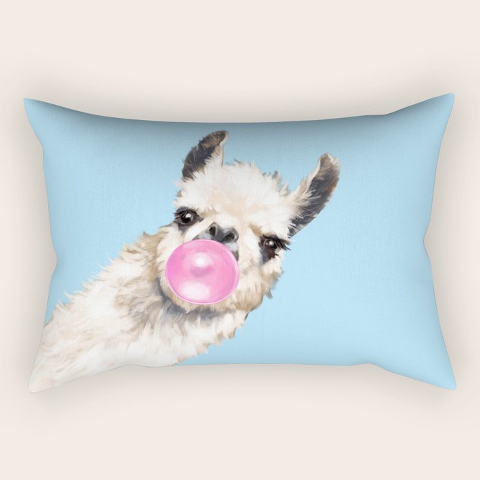 Bubble Gum Sneaky Llama In Blue Rectangular Pillow