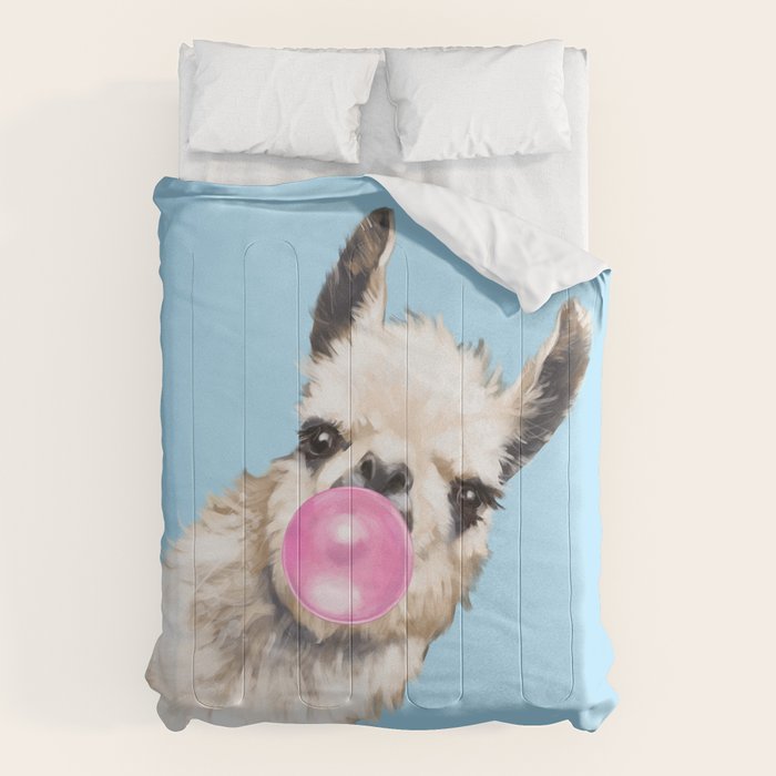 Bubble Gum Sneaky Llama In Blue Comforter