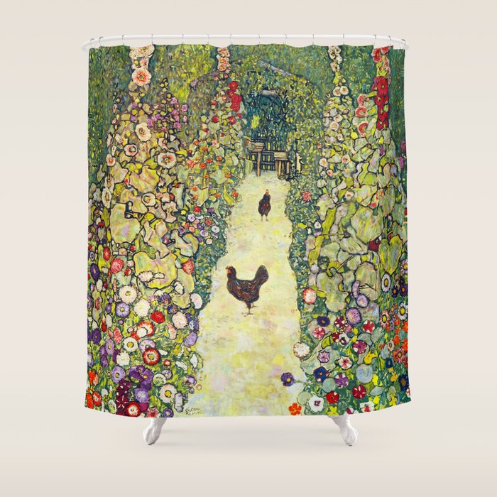 Gustav Klimt "Garden Path With Chickens" Shower Curtain