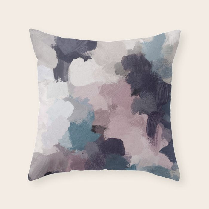 Picking Blackberries - Teal Indigo Lavender Abstract Wall Art, Feminine Painting Print, Modern Art Throw Pillow