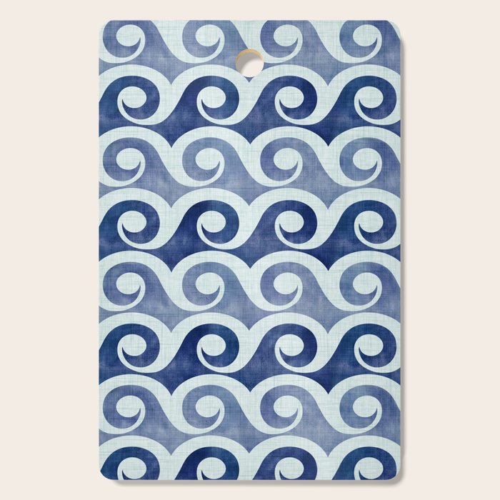 Indigo Geometric Beach Waves Cutting Board