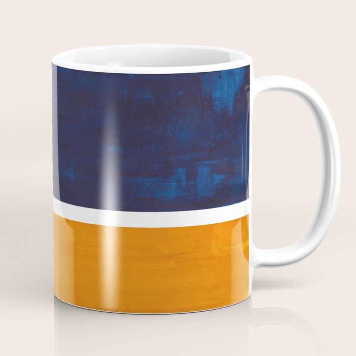 Navy Blue Yellow Ochre Abstract Minimalist Rothko Colorful Mid Century Color Block Pattern Coffee Mug