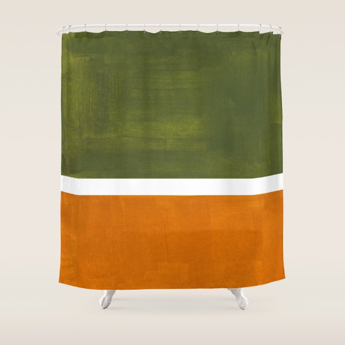 Olive Green Yellow Ochre Minimalist Abstract Colorful Midcentury Pop Art Rothko Color Field Shower Curtain