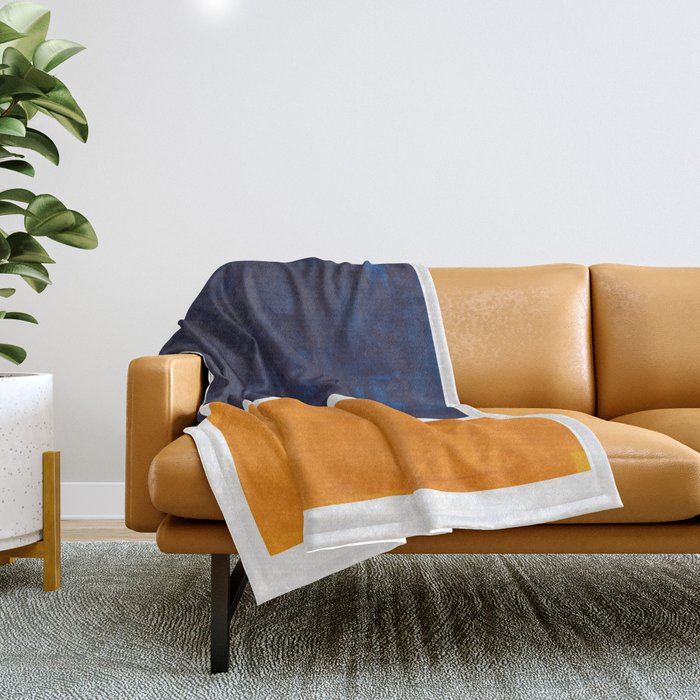 Navy Blue Yellow Ochre Abstract Minimalist Rothko Colorful Mid Century Color Block Pattern Throw Blanket