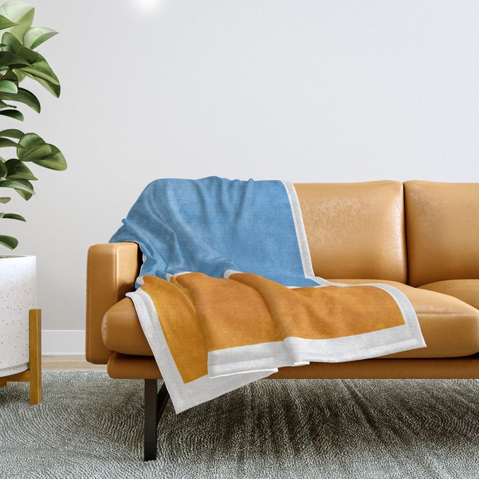 Rothko Minimalist Abstract Mid Century Color Black Square Periwinkle Yellow Ochre Throw Blanket