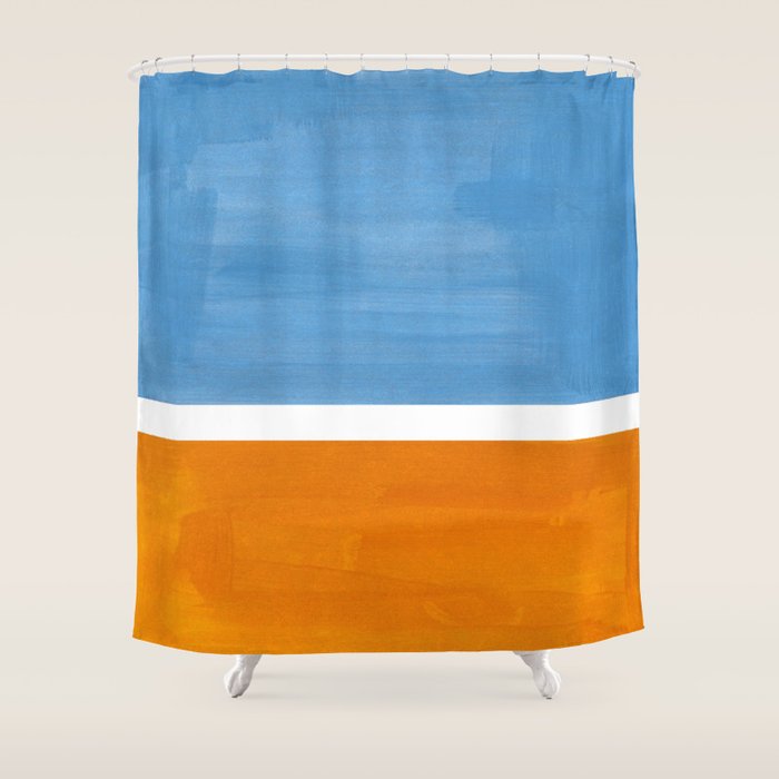 Rothko Minimalist Abstract Mid Century Color Black Square Periwinkle Yellow Ochre Shower Curtain