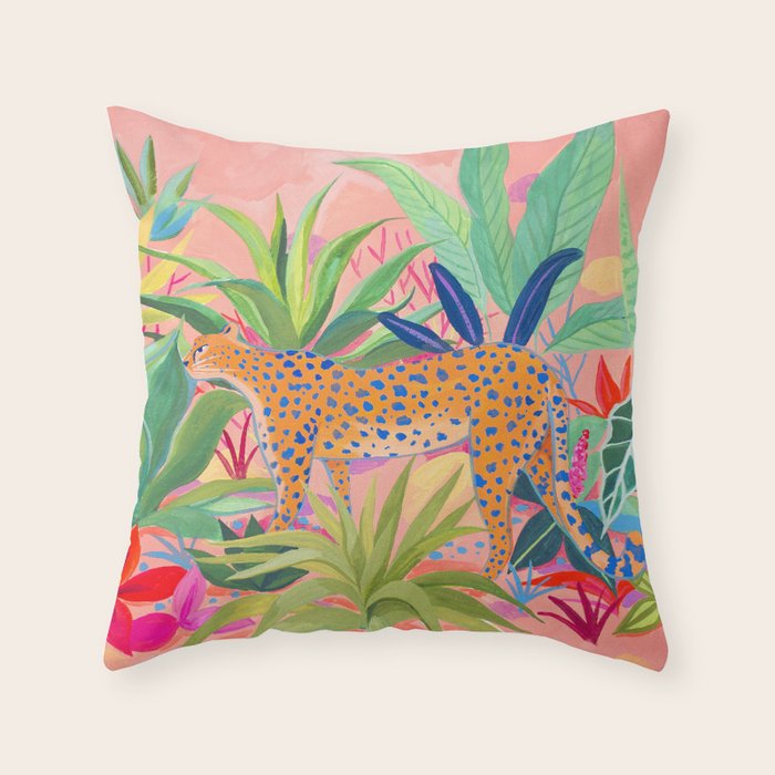 Leopard In Succulent Garden Throw Pillow