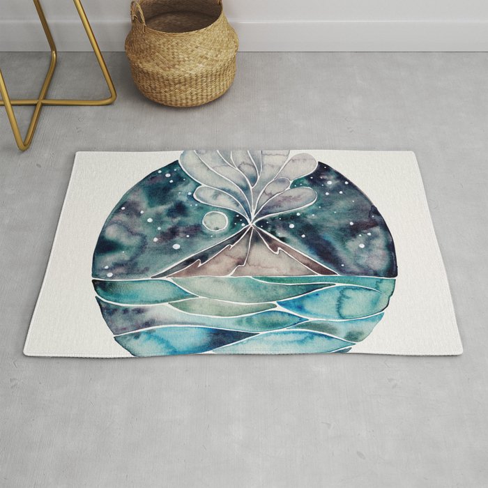 Stromboli Volcano At Midnight - Blue Palette Rug
