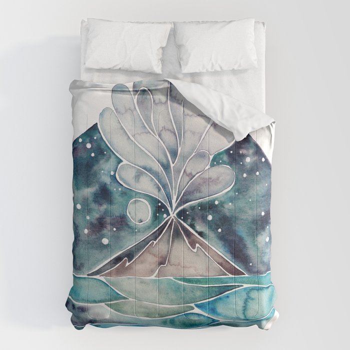 Stromboli Volcano At Midnight - Blue Palette Comforter