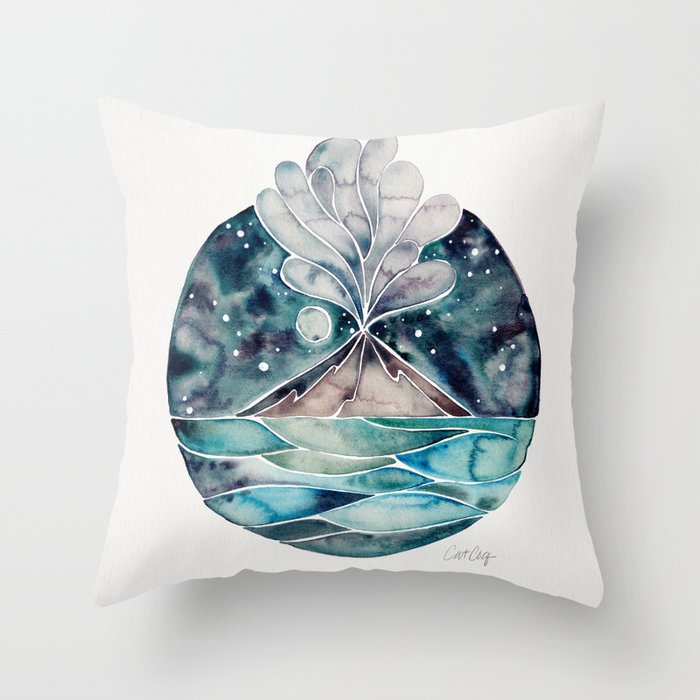 Stromboli Volcano At Midnight - Blue Palette Throw Pillow