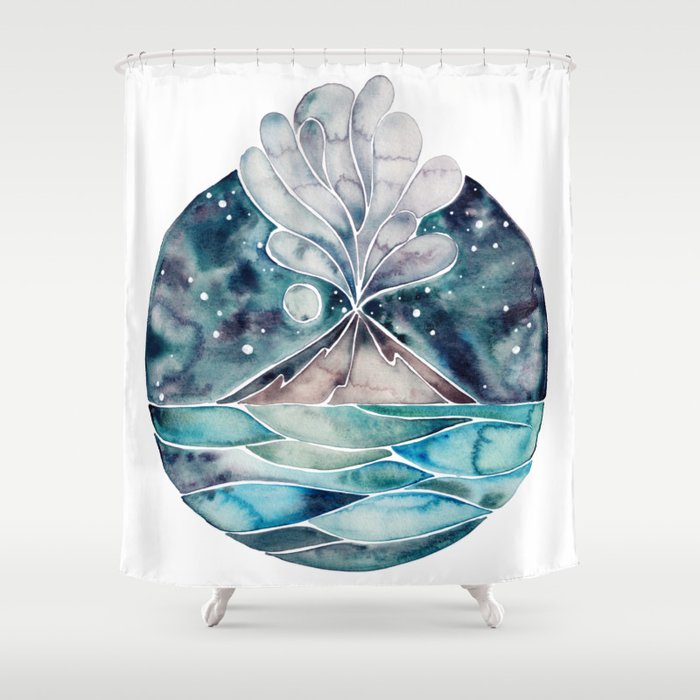Stromboli Volcano At Midnight - Blue Palette Shower Curtain