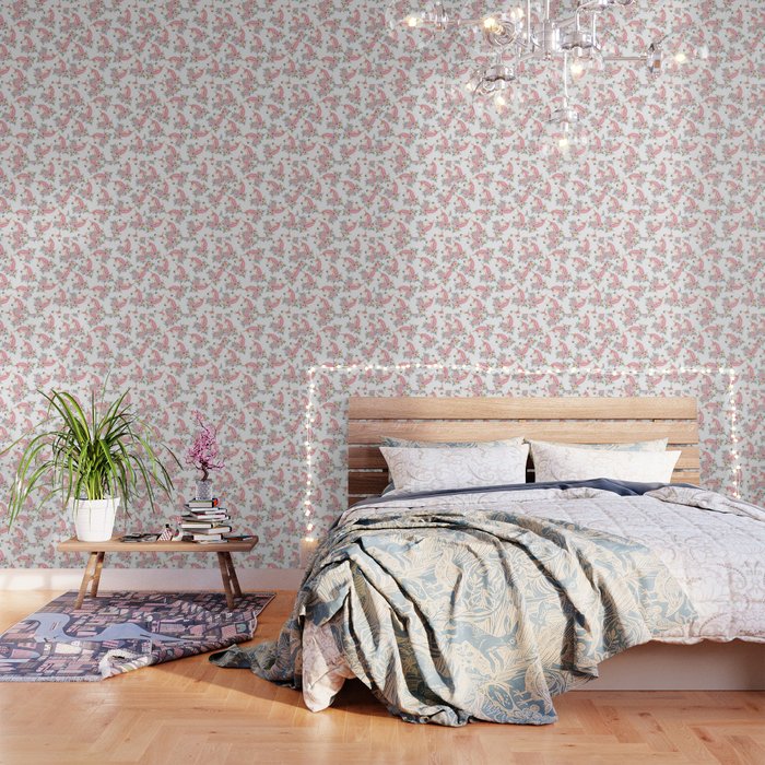 Pink Lilac Yellow Green Watercolor Magical Unicorn Floral Wallpaper