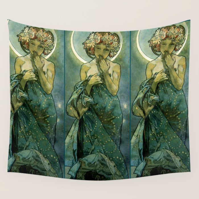 Alphonse Mucha "The Moon And The Stars Series: The Moon" Wall Tapestry