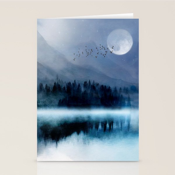 Mountainscape Under The Moonlight Stationery Card