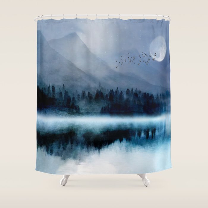 Mountainscape Under The Moonlight Shower Curtain