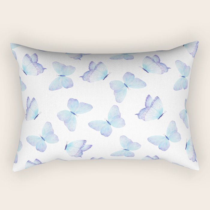 Lilac Aqua Blue Watercolor Hand Painted Butterfly Rectangular Pillow