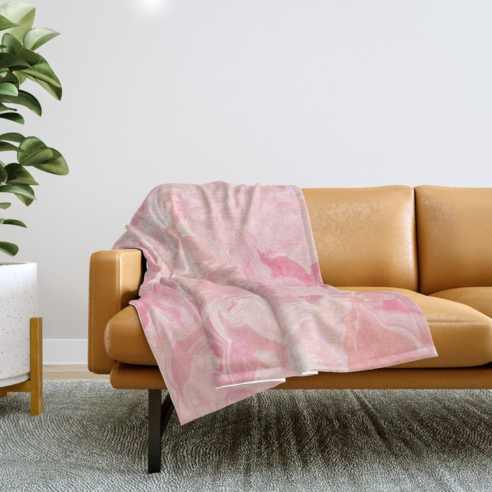 Blush Pink Abstract Watercolor Marble Pattern Throw Blanket