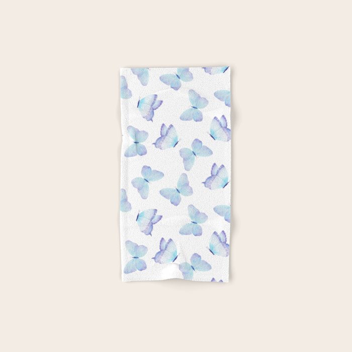 Lilac Aqua Blue Watercolor Hand Painted Butterfly Bath Towel