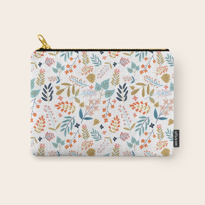 Botanical Harmony | Floral Vintage Plants Colorful Leaves | Autumn Spring Nature Bohemian Chic Carry All Pouch