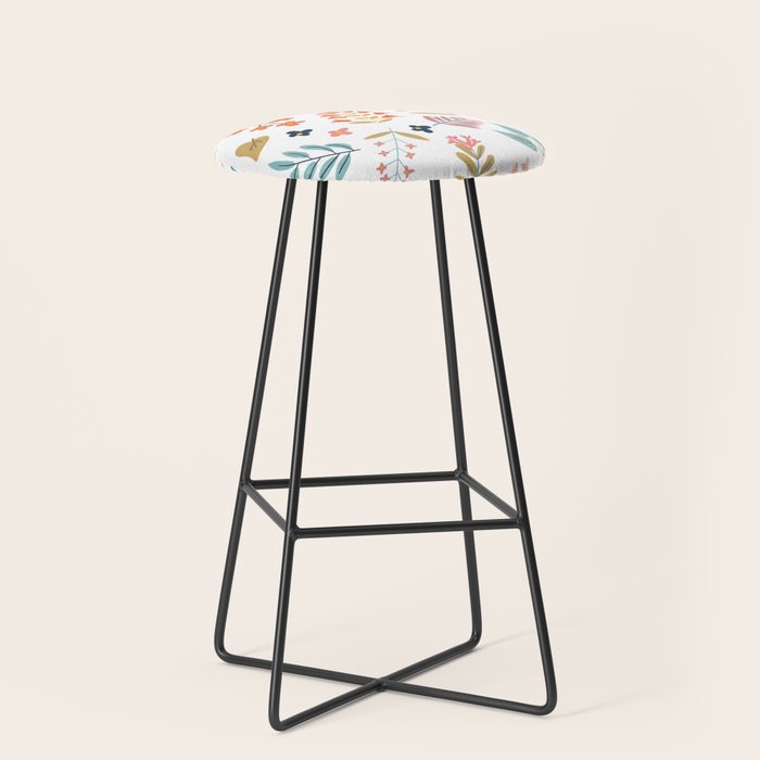 Botanical Harmony | Floral Vintage Plants Colorful Leaves | Autumn Spring Nature Bohemian Chic Stool