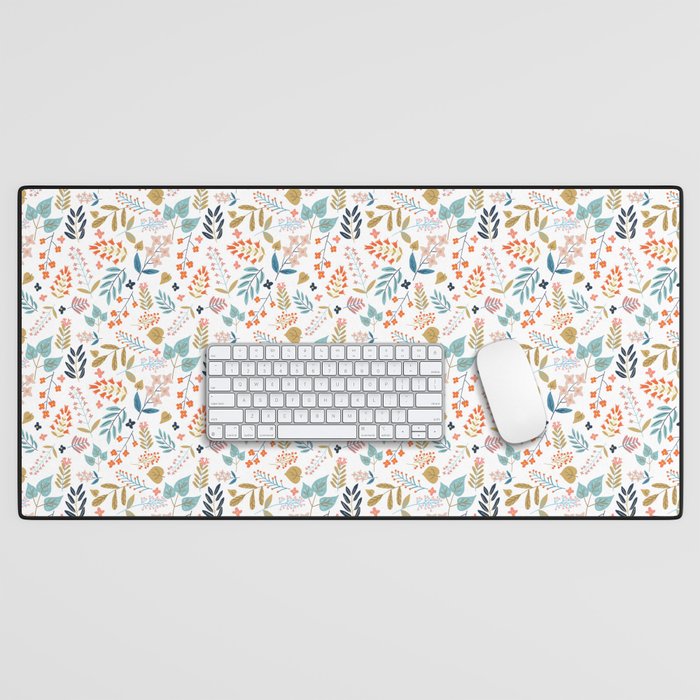 Botanical Harmony | Floral Vintage Plants Colorful Leaves | Autumn Spring Nature Bohemian Chic Desk Mat