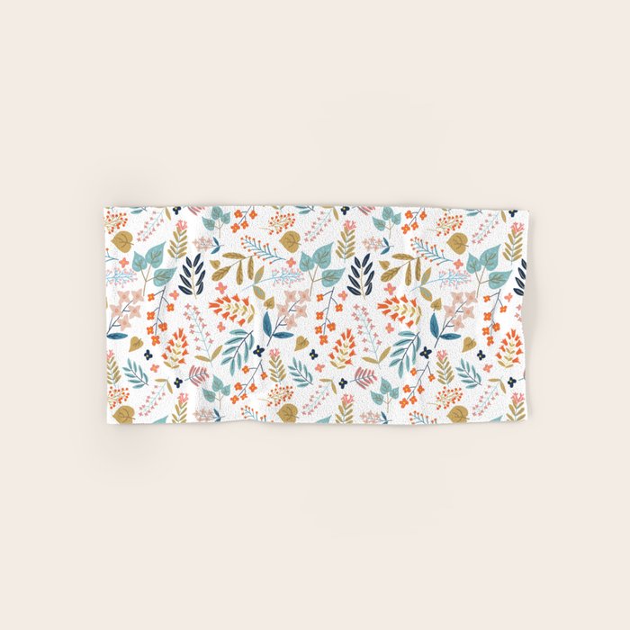 Botanical Harmony | Floral Vintage Plants Colorful Leaves | Autumn Spring Nature Bohemian Chic Bath Towel