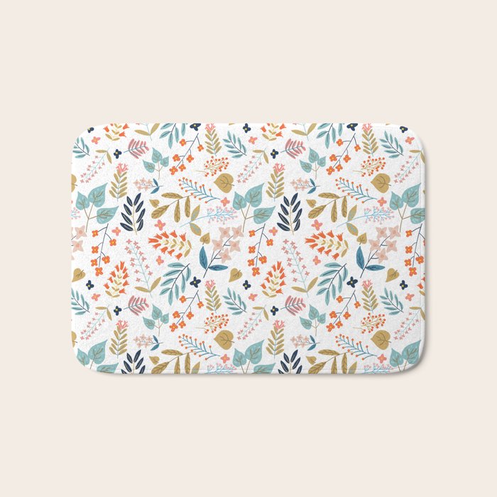 Botanical Harmony | Floral Vintage Plants Colorful Leaves | Autumn Spring Nature Bohemian Chic Bath Mat