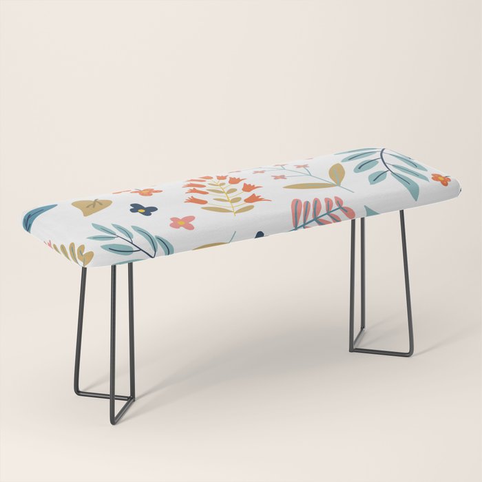 Botanical Harmony | Floral Vintage Plants Colorful Leaves | Autumn Spring Nature Bohemian Chic Bench