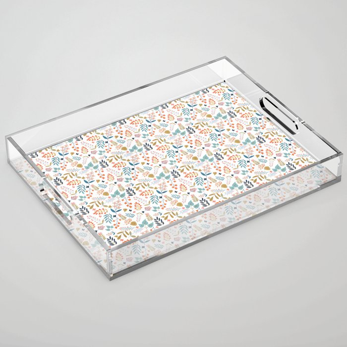 Botanical Harmony | Floral Vintage Plants Colorful Leaves | Autumn Spring Nature Bohemian Chic Acrylic Tray