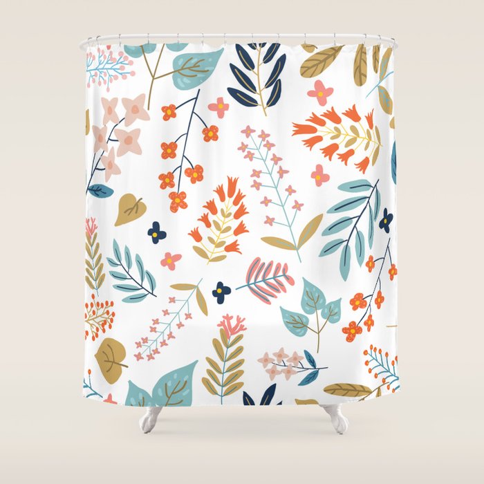 Botanical Harmony | Floral Vintage Plants Colorful Leaves | Autumn Spring Nature Bohemian Chic Shower Curtain