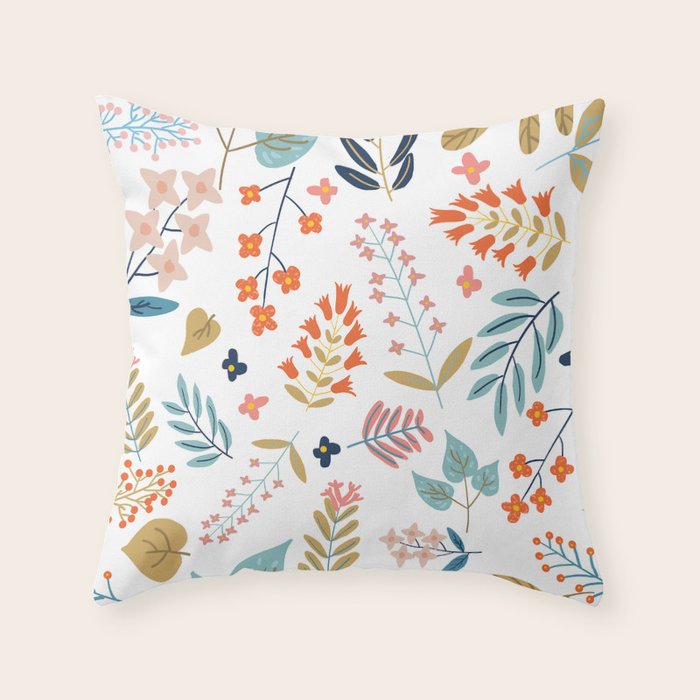 Botanical Harmony | Floral Vintage Plants Colorful Leaves | Autumn Spring Nature Bohemian Chic Throw Pillow
