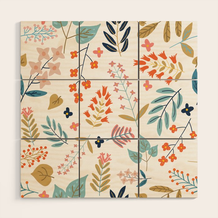 Botanical Harmony | Floral Vintage Plants Colorful Leaves | Autumn Spring Nature Bohemian Chic Wood Wall Art