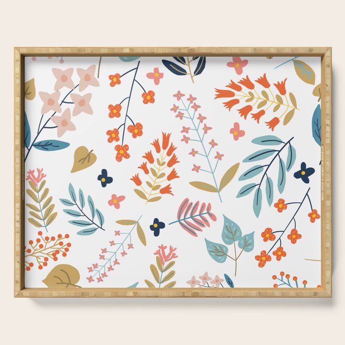 Botanical Harmony | Floral Vintage Plants Colorful Leaves | Autumn Spring Nature Bohemian Chic Serving Tray