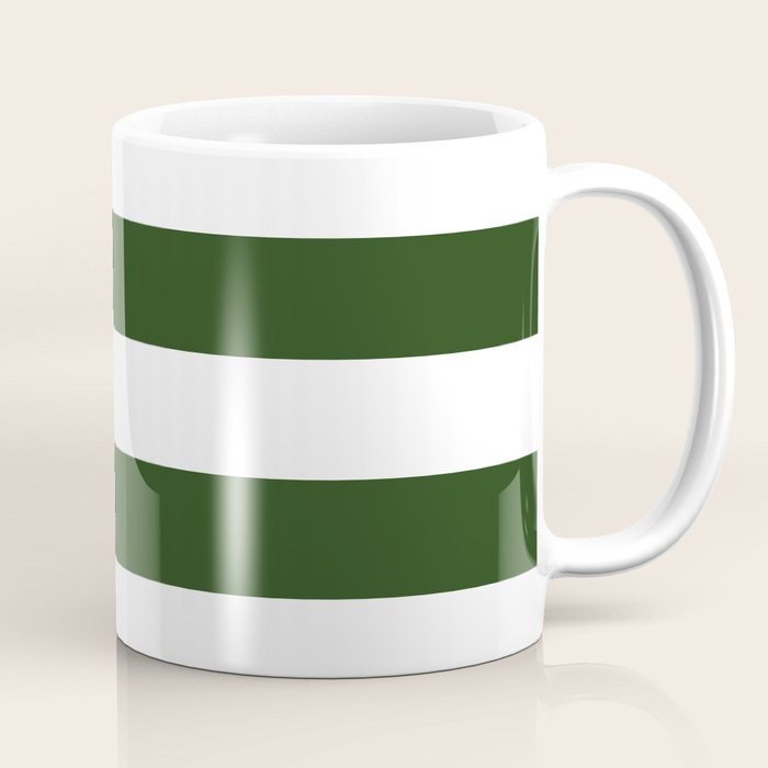 Large Dark Forest Green And White Cabana Tent Stripes Coffee Mug