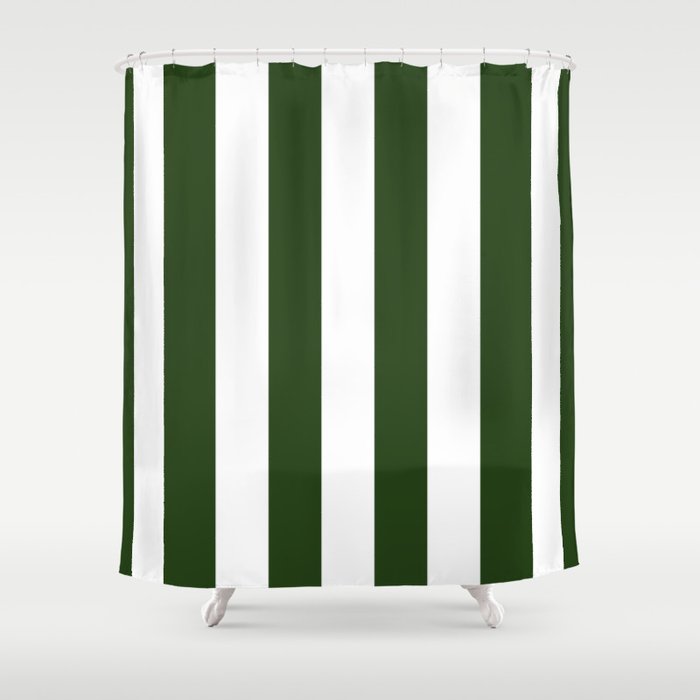 Large Dark Forest Green And White Circus Tent Stripes Shower Curtain