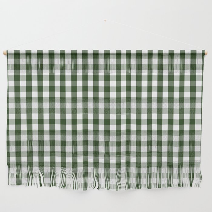 Dark Forest Green And White Gingham Check Wall Hanging
