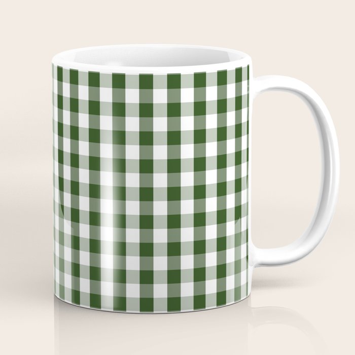 Dark Forest Green And White Gingham Check Coffee Mug