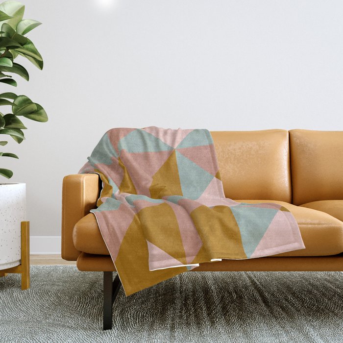Retro Geometric Triangles In Earthy Pastels Throw Blanket