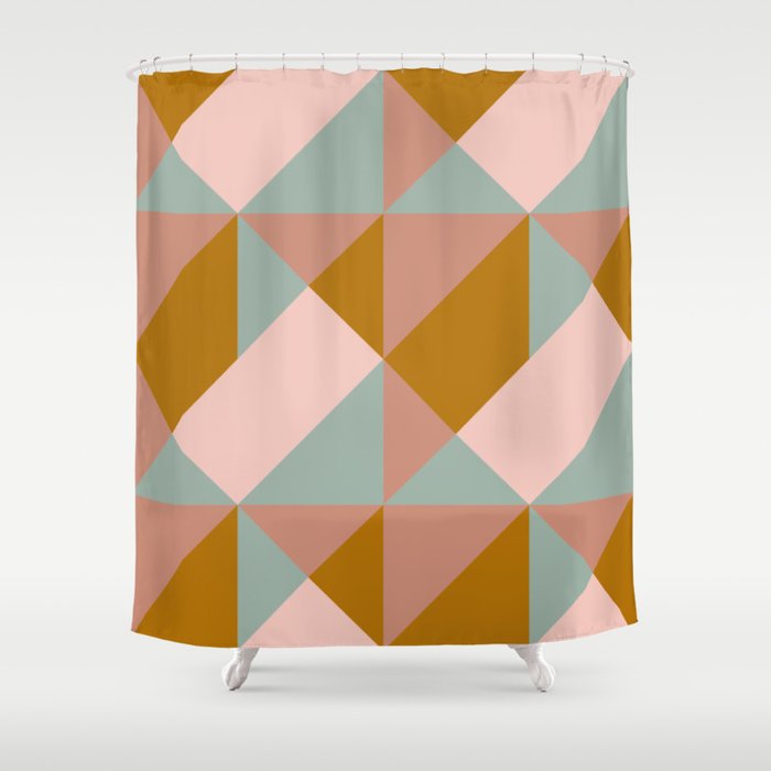 Retro Geometric Triangles In Earthy Pastels Shower Curtain